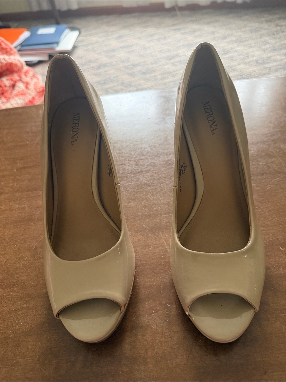 Merona Cream Patent Peep-Toe Heels